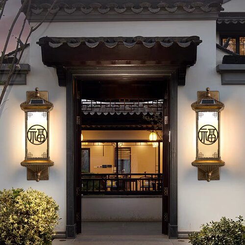 户外壁灯防水庭院灯过道阳台灯墙壁E灯中式进门灯太阳能壁灯免接
