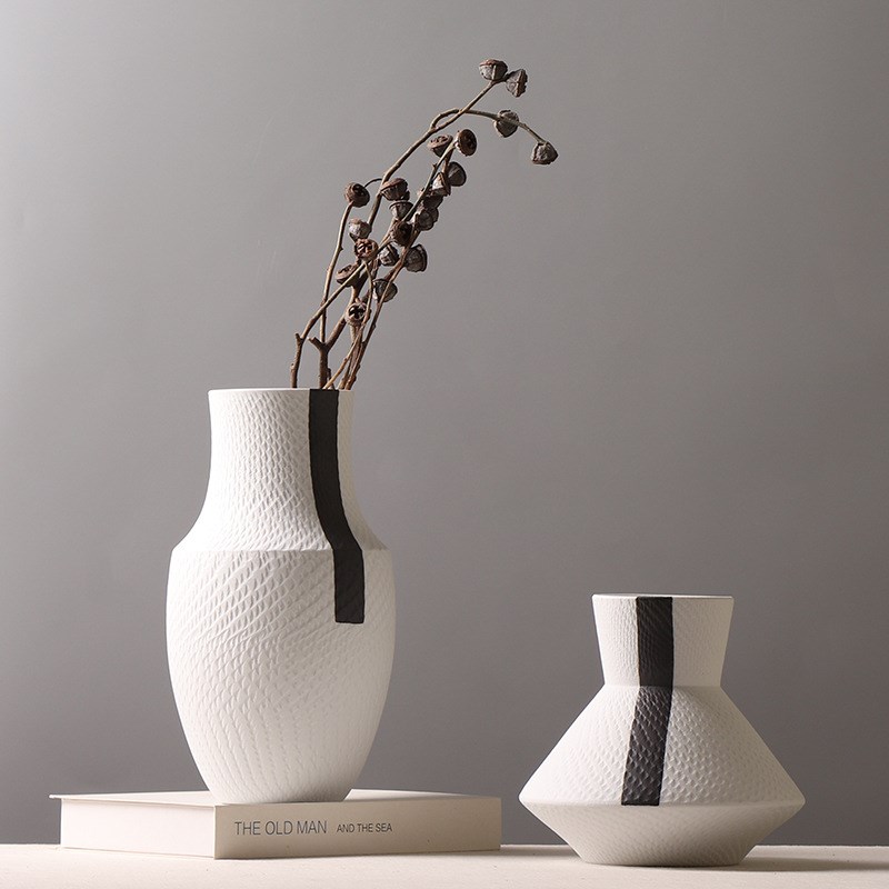 宋代美学陶瓷花瓶摆件古风复古黑白色瓷器茶室酒柜博古架仿古陶罐