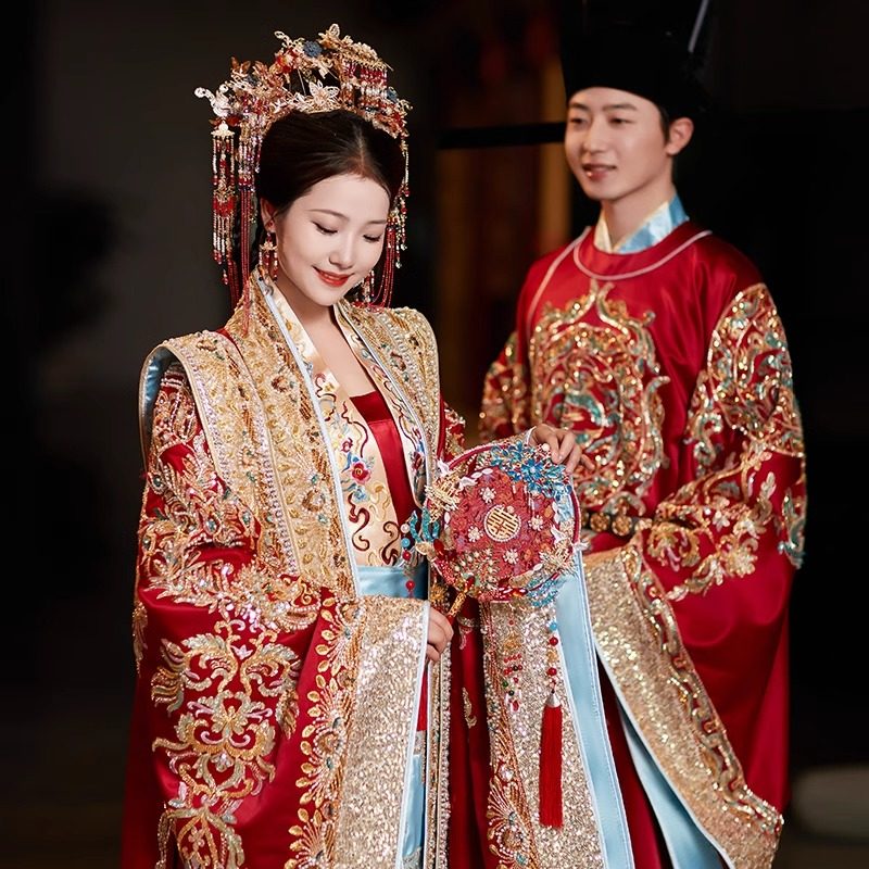 【出租】宋制汉服婚服2024新款新娘古装中式嫁衣凤冠霞帔婚服全套