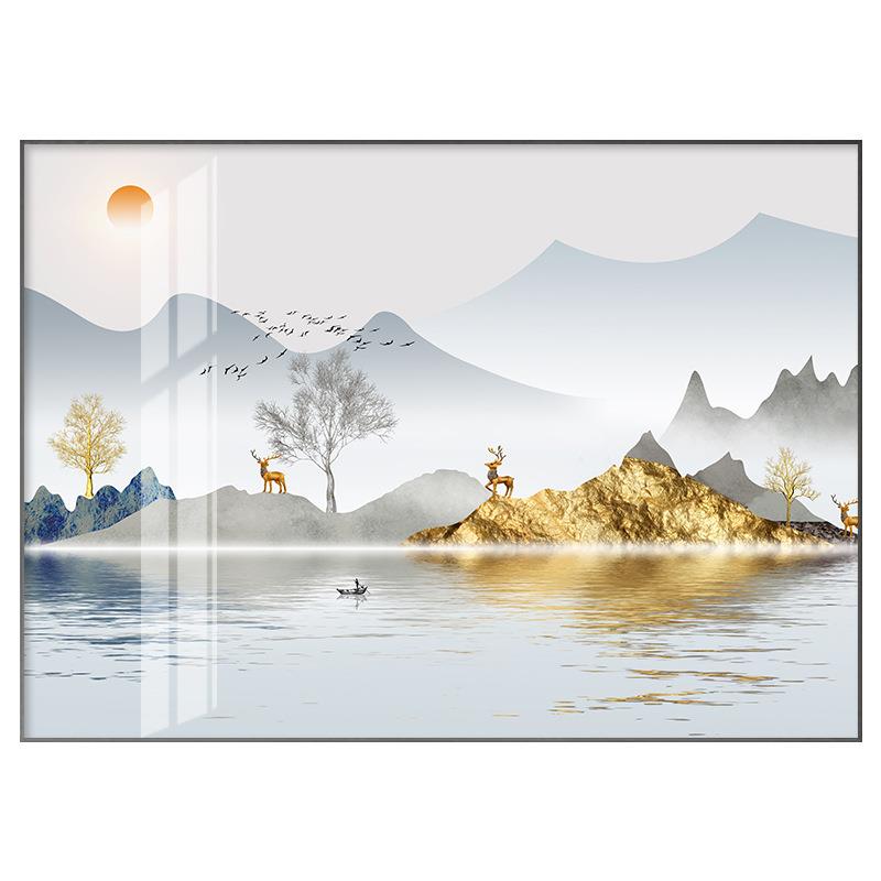 新中式电表装饰画大免打孔配箱遮BQ麋鹿山电挡电箱闸盒风景气山水图片