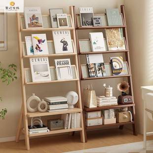 实木书架落地书柜置物客厅FLO靠墙书报架子复古卧多室层家架用示