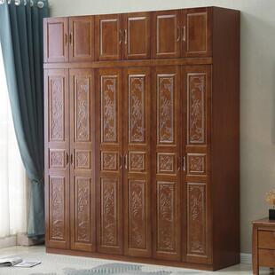 中式 材室雕花大衣橱 仿古实木型衣柜橡胶木质中小户家用卧主8090