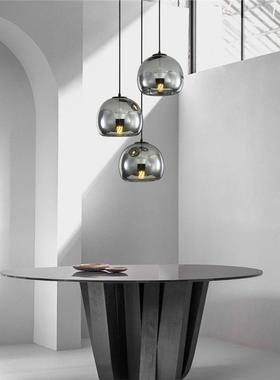 餐厅吊台灯现代简约灰色玻璃灯罩吧小餐RTY吊灯创意个烟性三头桌