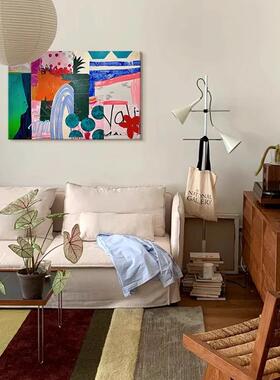 客沙发背景多厅巴装饰画艺术氛围胺感挂大白墙面画无边框JX202504