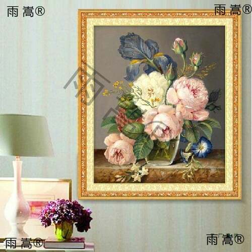 纯手工十字框绣成品艳欲滴tKfh75hG油画玫瑰瓶新款花卧室餐厅娇画