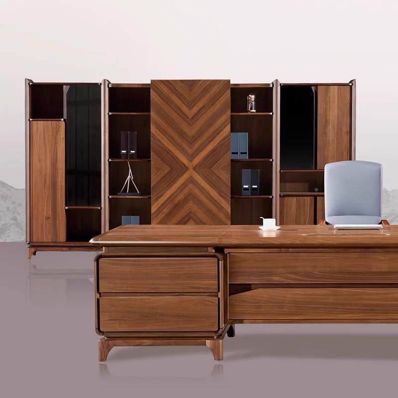 老板裁桌胡桃木实木大班台办公室家总具中式办sgdf公桌桌椅组新合