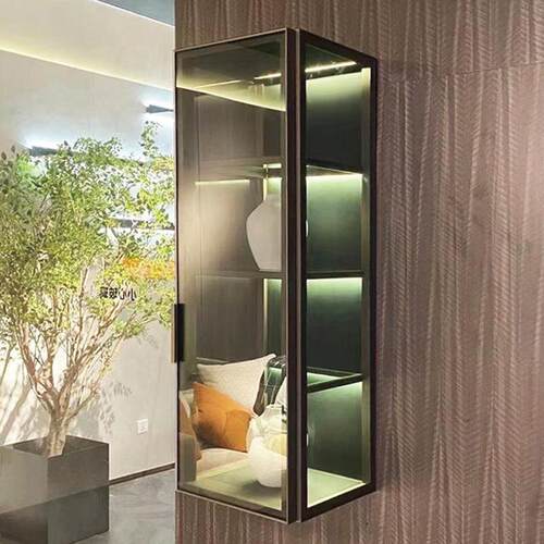 轻奢极46970简挂墙玻璃柜家居铝合架金置物客厅厨房物餐壁边柜小