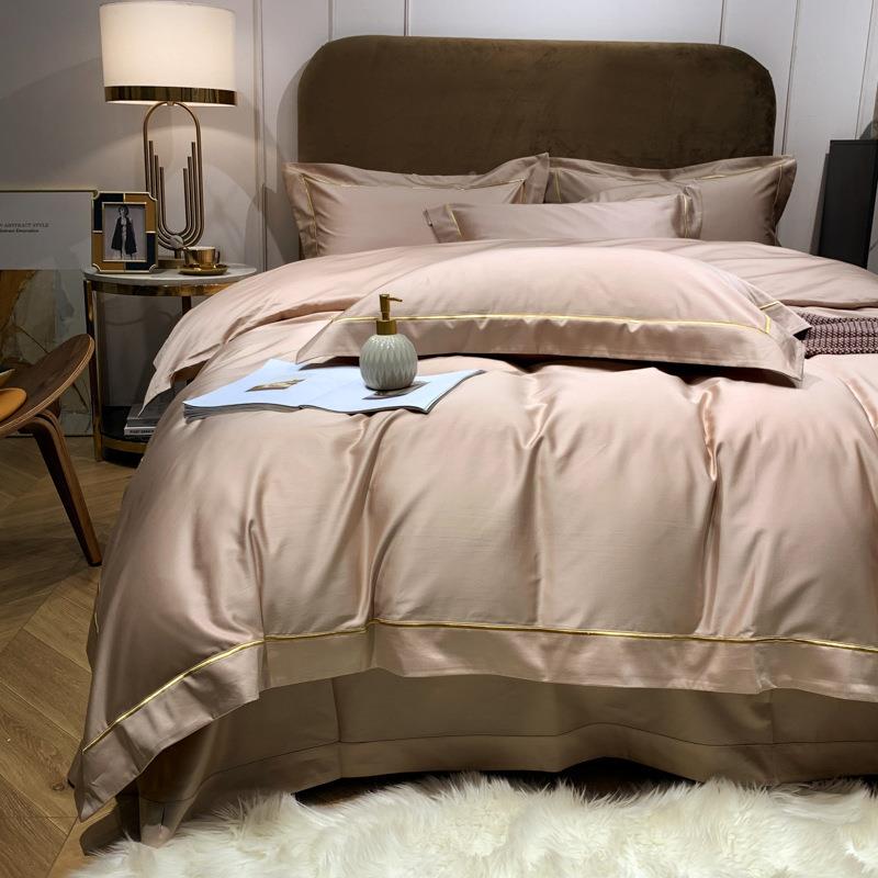 棉纯色1KDB40支长绒棉四件套套轻奢全棉100纯床单被高端酒店床上