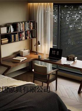 全实木双人转角书书架一桌体L型电脑卧室简易桌学习桌BOZ家用公办