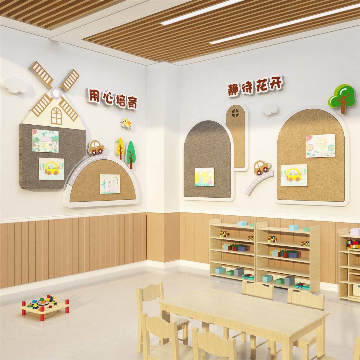 幼儿园墙面主装饰楼走廊大厅环创题INF成品梯展示板文化毛毡贴画