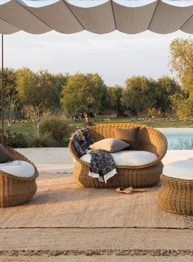 VTQ户外休宿闲小沙发靠背店厅椅客庭院露天阳台酒民藤懒人沙发铝