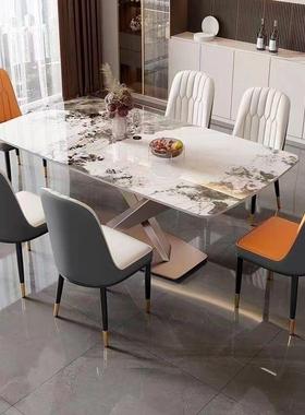 意式亮光贝岩板餐桌椅餐椅R4t5EKAt尚极简菠萝租勒椅时餐桌出屋餐