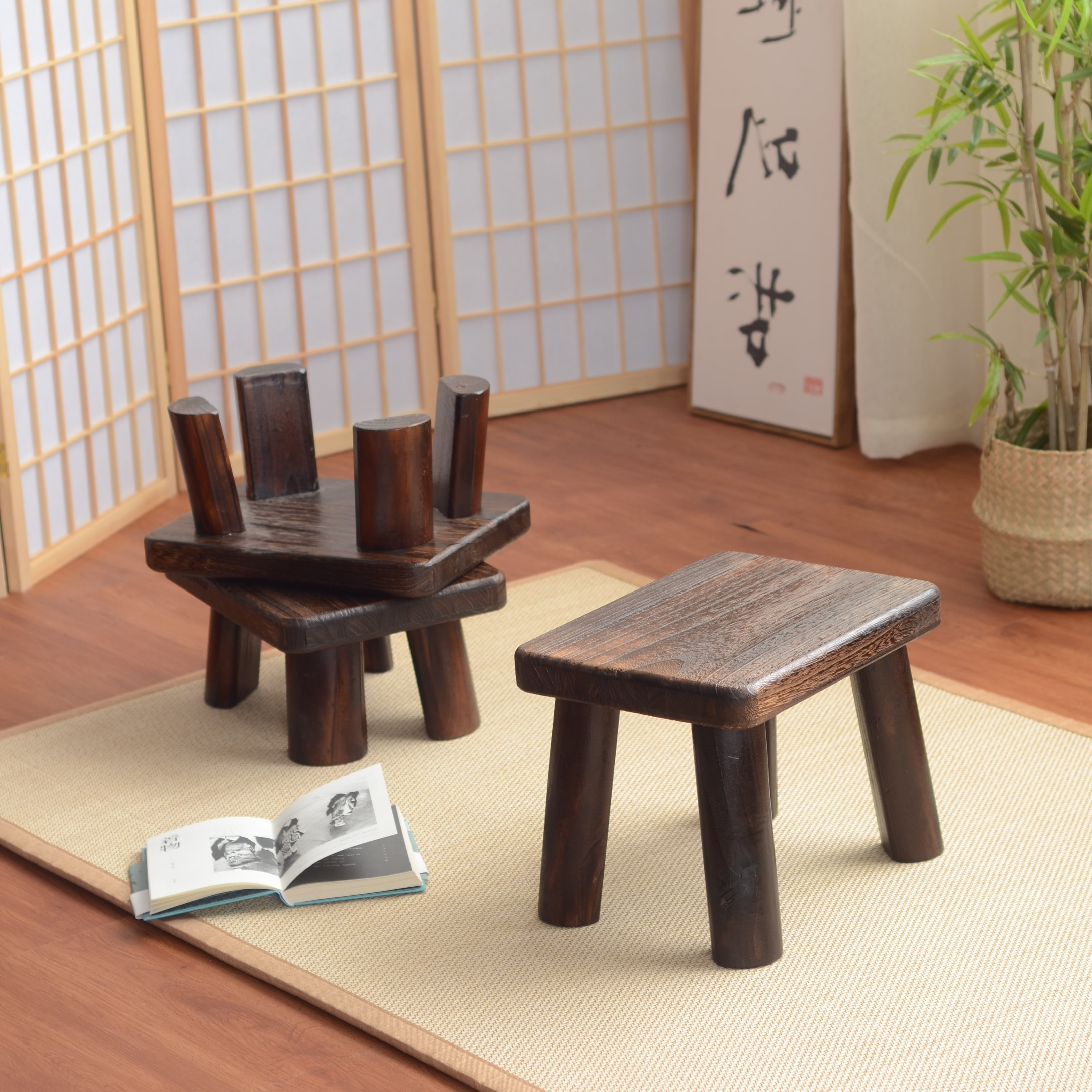 实木小矮凳儿童坐凳中古风原木凳子家用入门换鞋凳厕所垫脚凳板凳