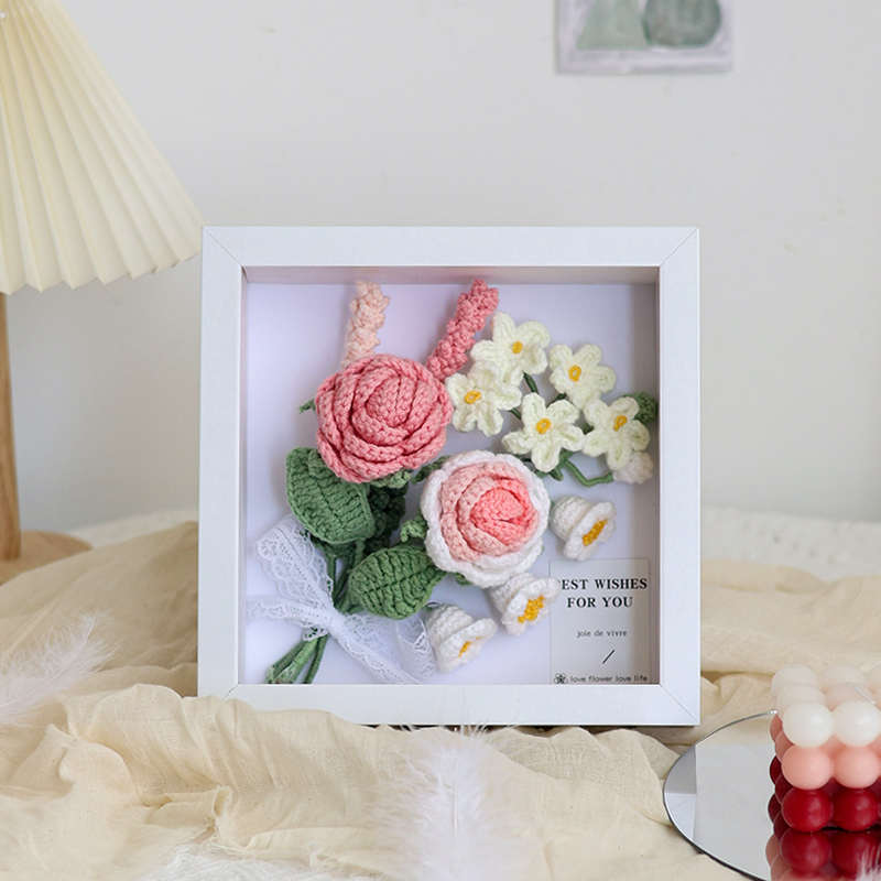 毛线针织相框编织向日葵玫瑰花束diy创意手工材料包钩针工具女