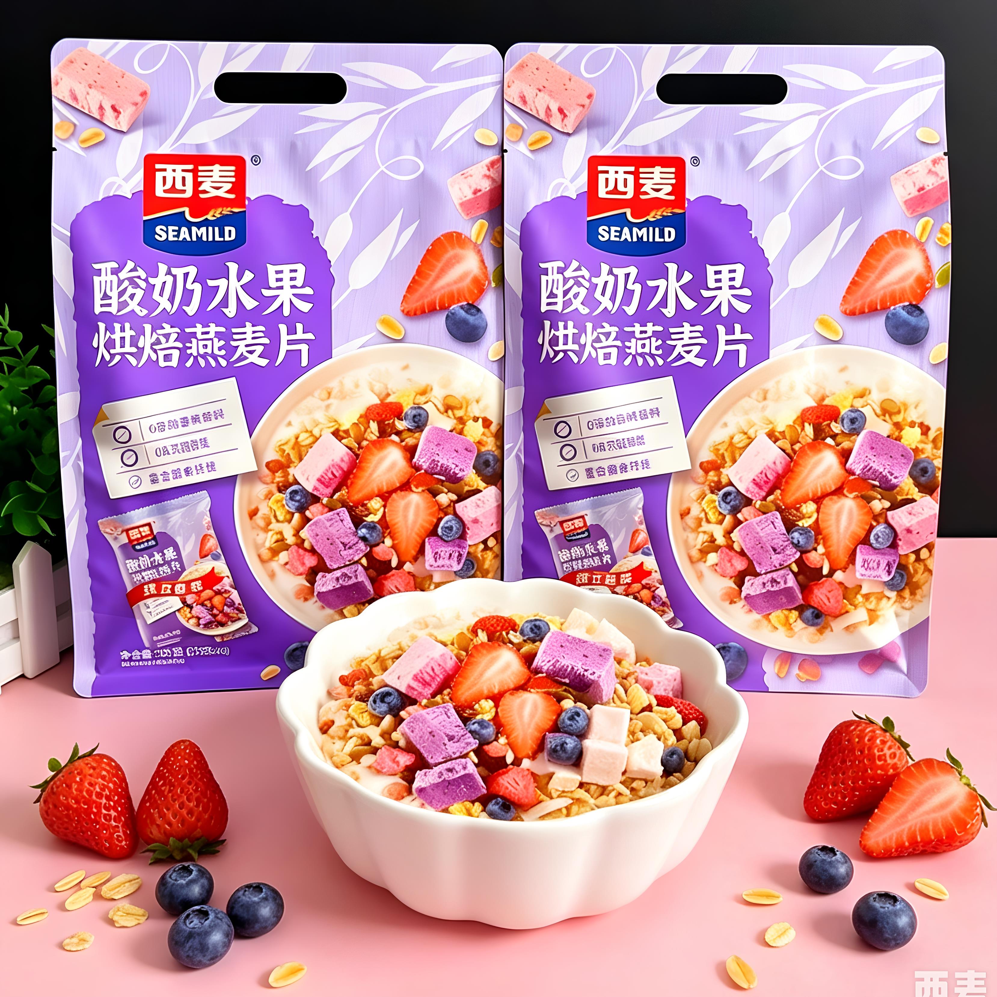 西麦酸奶水果烘培燕麦片350g袋装干吃即食营养早餐水果代餐非油炸
