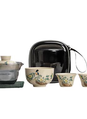 草木杯灰快客便携式旅行茶包具套002365装盖碗功夫陶瓷茶收纳一杯