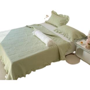 小子双面绗yyg棉缝花边枕套绗缝夹搭件毯砂洗仙女叶床盖棉质三套