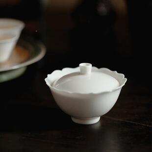 泡影瓷釉GW陶瓷盖碗功夫茶具手工薄胎茶碗手工花口手青抓碗