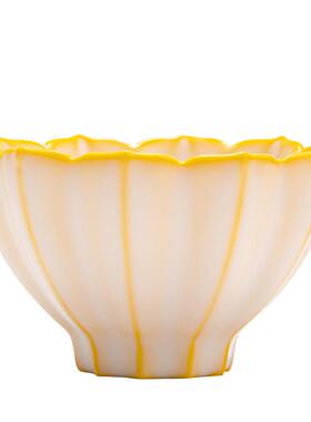 黄色汝窑茶杯片猪油主人杯女品茗杯功茶夫茶具盏冻莲gy花杯开陶瓷