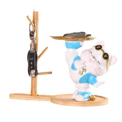 招财玄关钥匙收纳户托迁盘摆件猫家居客厅入玄关搬家乔新居QJ3248