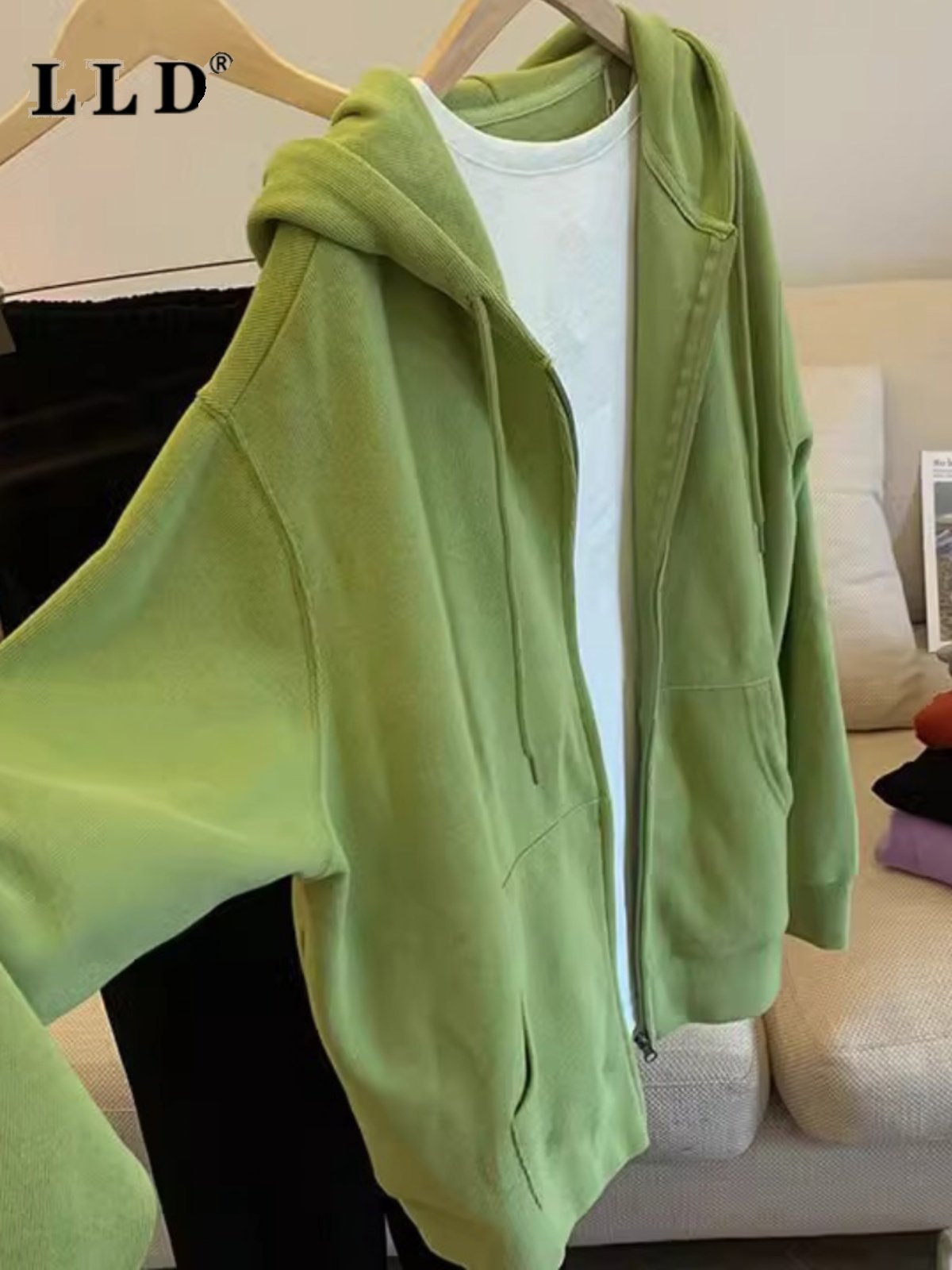 连帽卫衣男春秋季潮牌宽松慵懒风百搭拉炼开衫外套男士休闲上衣服