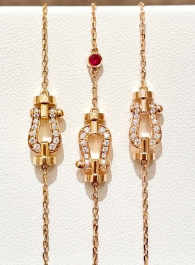 迷你马蹄扣手链女纯银玫瑰金镶钻红宝石手环手饰时尚百搭高级礼物