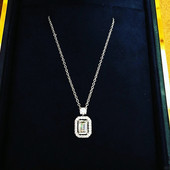 纯银925香水瓶项链 女白金满钻方糖方块吊坠锁骨链设计高级时尚 潮
