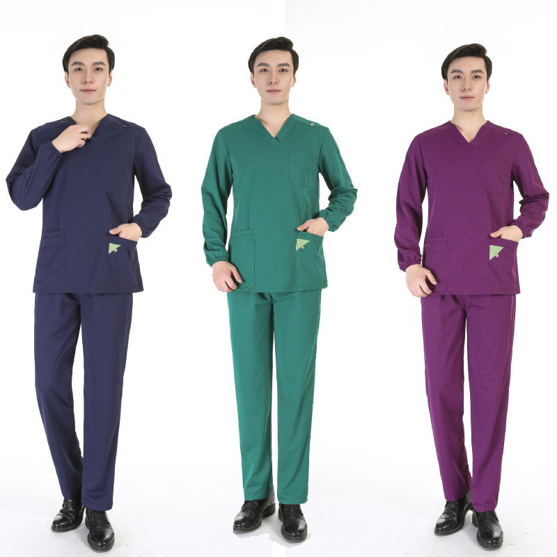 四面弹洗手衣宠物医院牙科工作服护士服套装男长长袖隔离衣手术服