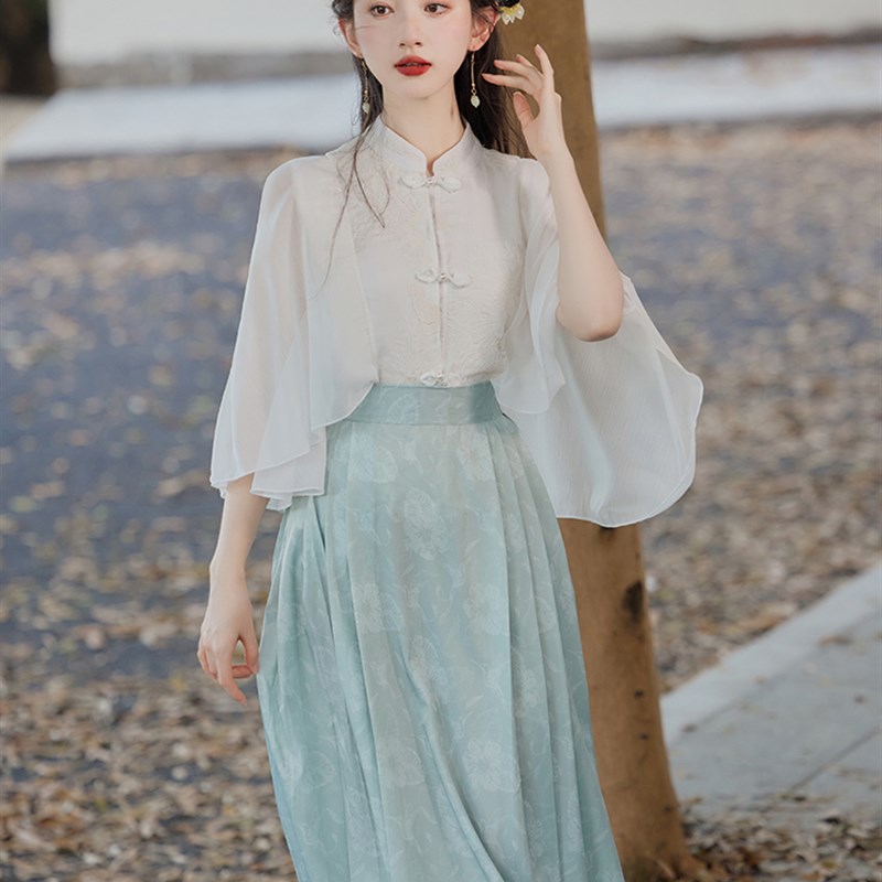 速发新中式伴娘服马面裙套装季夏古琴汉服古筝演出成中国风服人礼