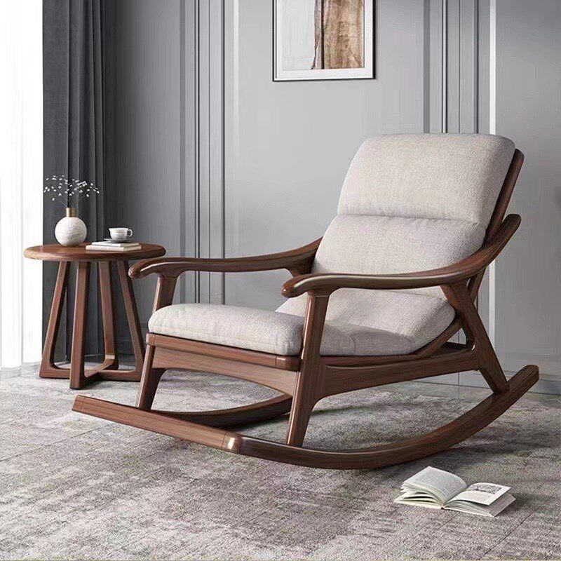 速发F1新中式实木摇摇懒乌金台椅人沙发单人椅子躺椅家用木休