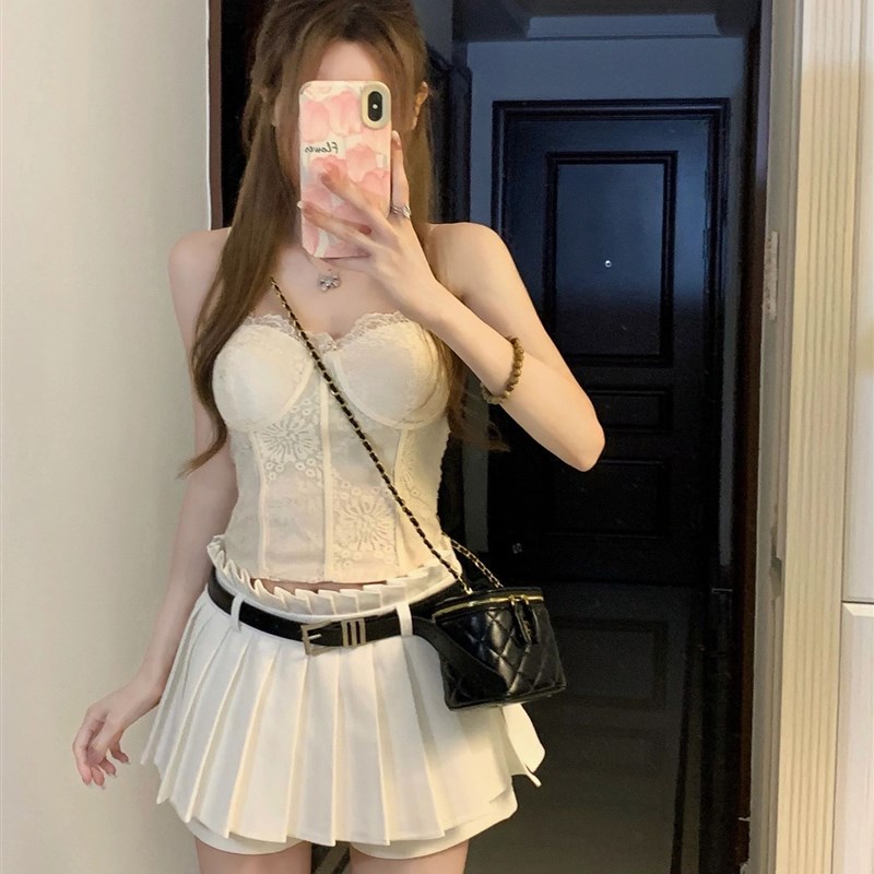 速发辣妹白色夏走短百褶裙裤防季纯欲性感高腰半身裙A字光裙子