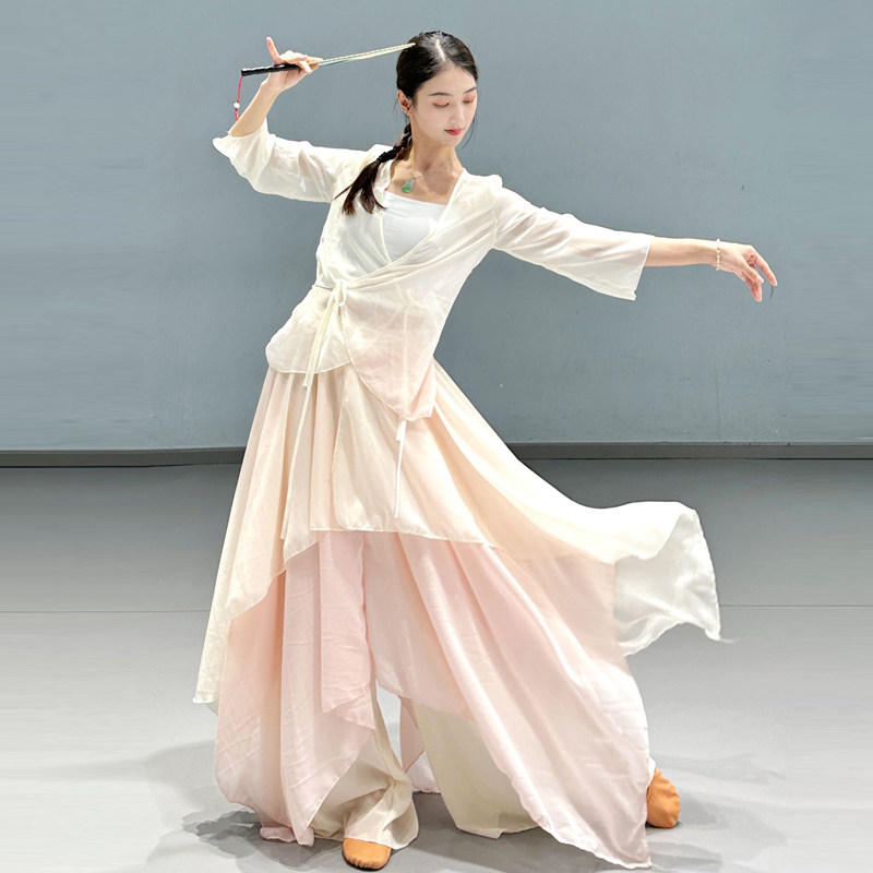 速发古典舞蹈服舞逸飞飘裙裤演出服练松阔腿纱裤宽功服身韵纱衣套