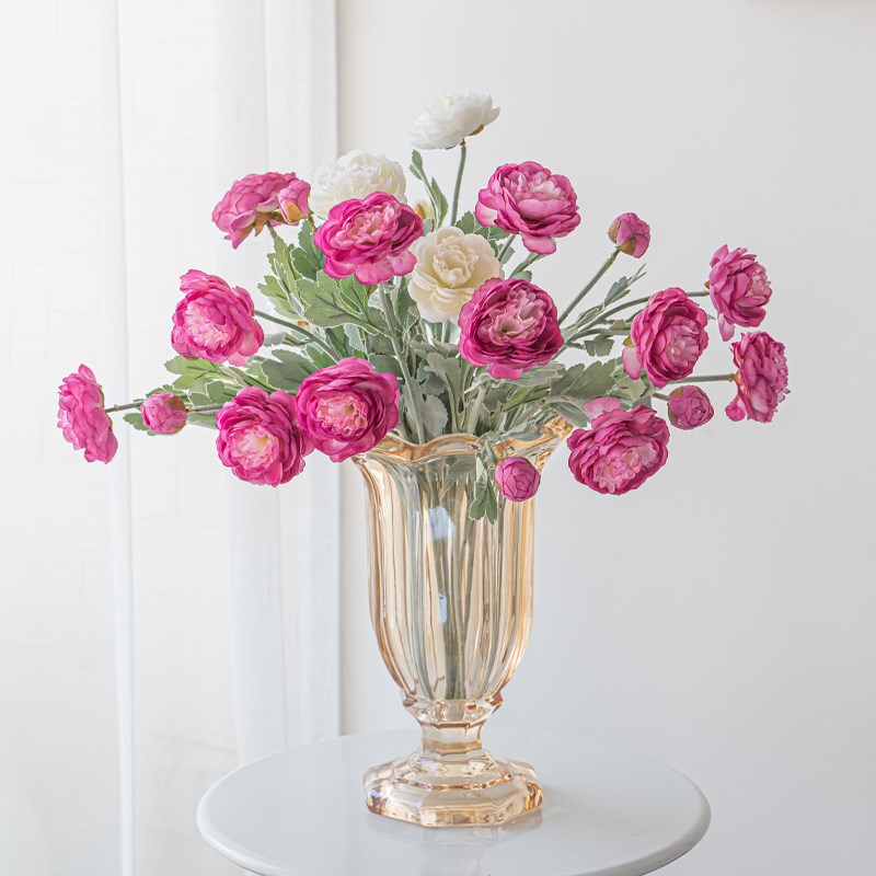 速发莲花饰花插束客厅餐桌花艺摆件洋牡丹装假桌面绢花花花摆设