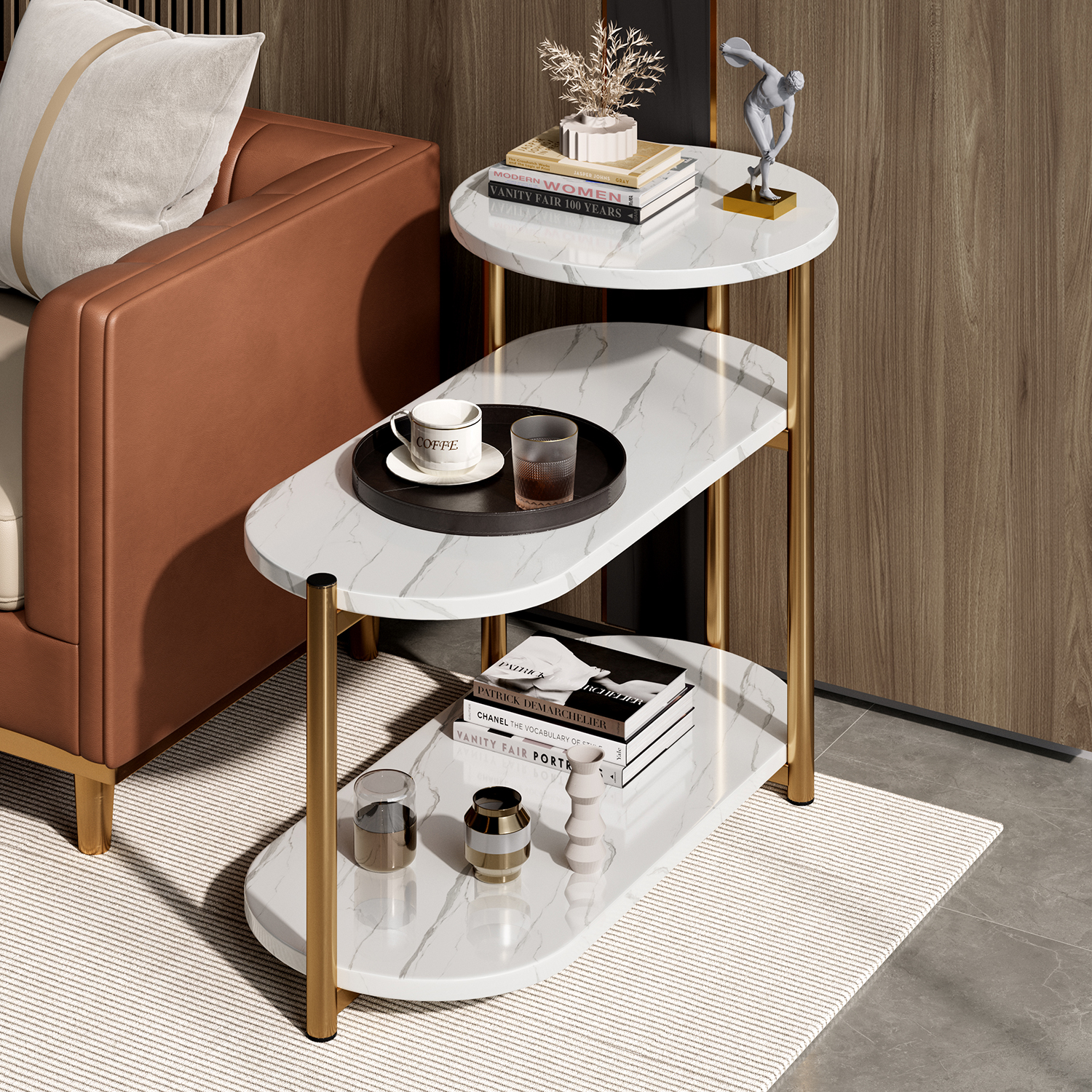 速发边几客桌沙发家用移动侧边柜小茶厅台多层储物圆几子轻奢高级