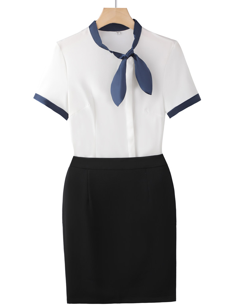 速发白2024春夏季作务员工装酒店前台装服服空姐职业套工裙