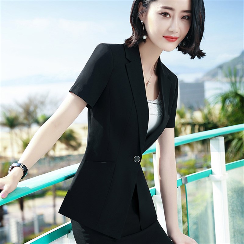 速发夏季小外套薄款工业装装夏天黑工士西服色作服职装