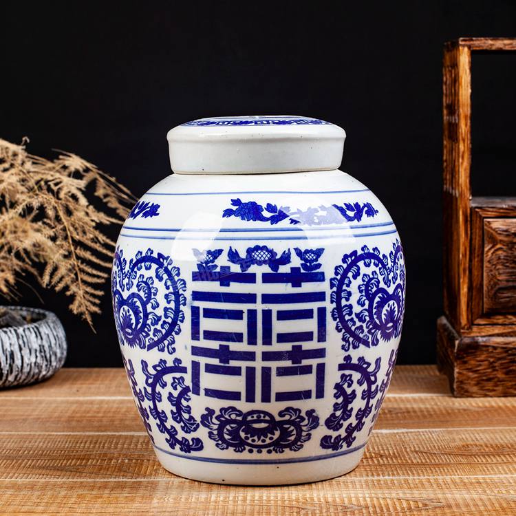 速发景德镇青花陶瓷密封茶药粉瓶子储中罐物药材罐叶罐大中小号喜