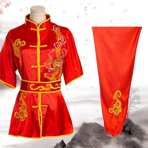 速发武术服装刺绣龙云男表袖练功服赛馆男生体考专业比武长演服