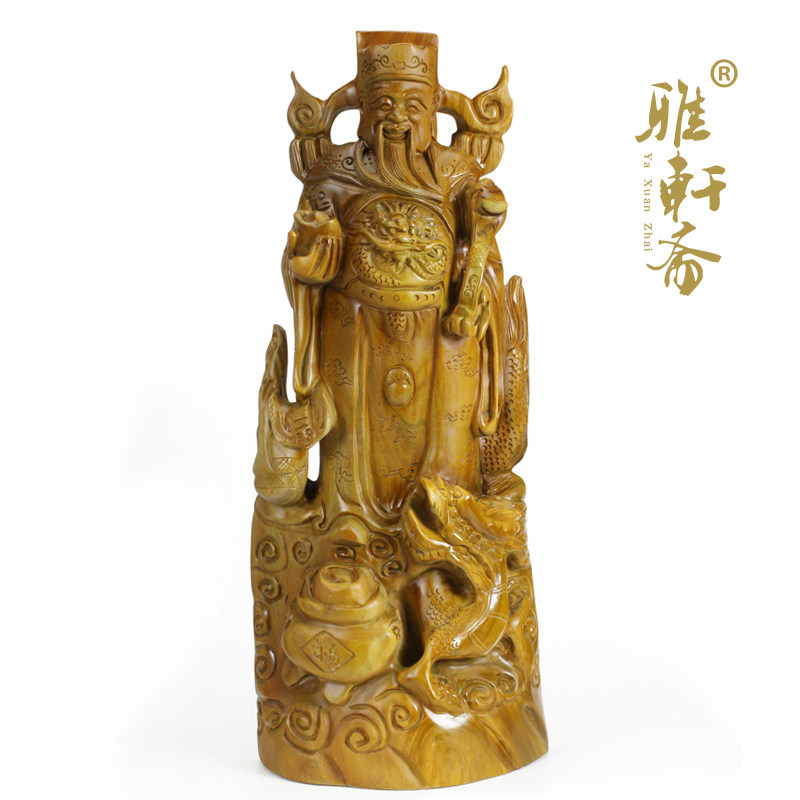 速发【雅轩爷】红木工木品 红艺雕刻财神斋佛像 绿檀木雕刻 摆件