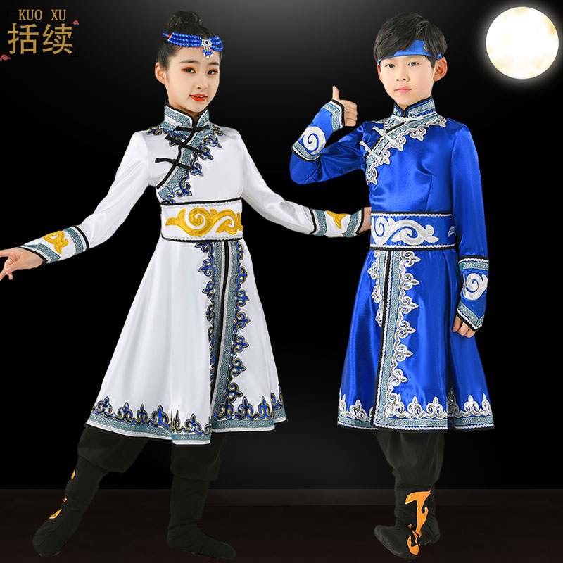 新品儿童蒙古舞蹈服筷子舞鸿雁顶碗舞蒙族演出服儿童蒙古族连衣裙