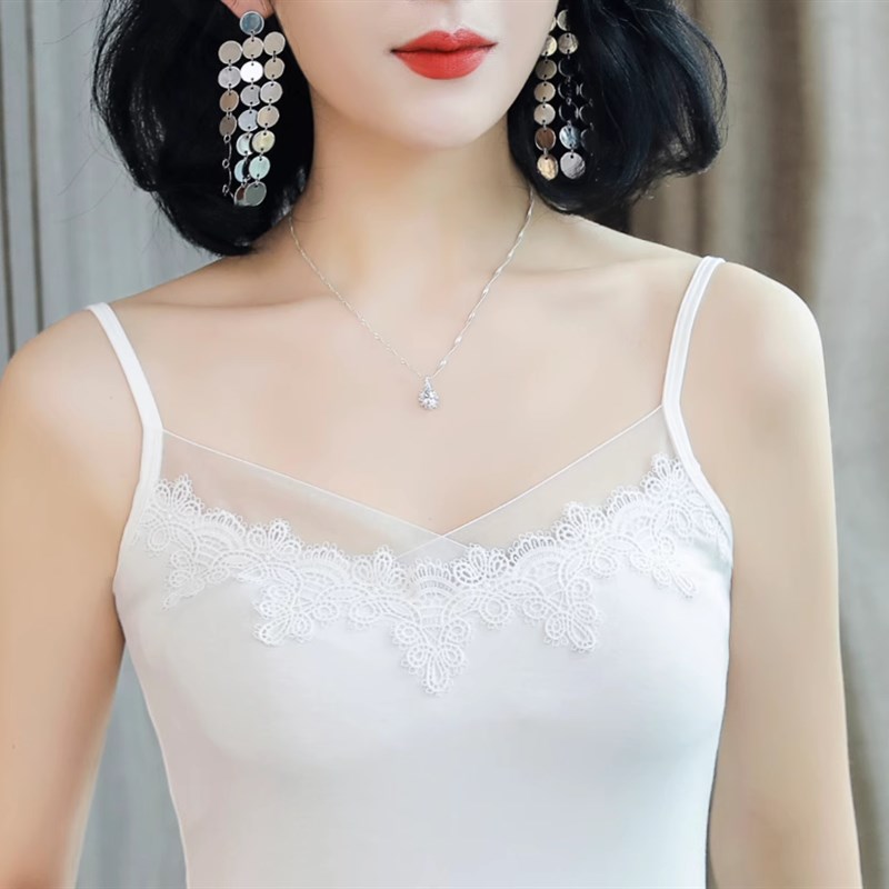 速发莫代尔棉夏心蕾丝吊带背季职业装内底打搭衫V领百搭吊带衫
