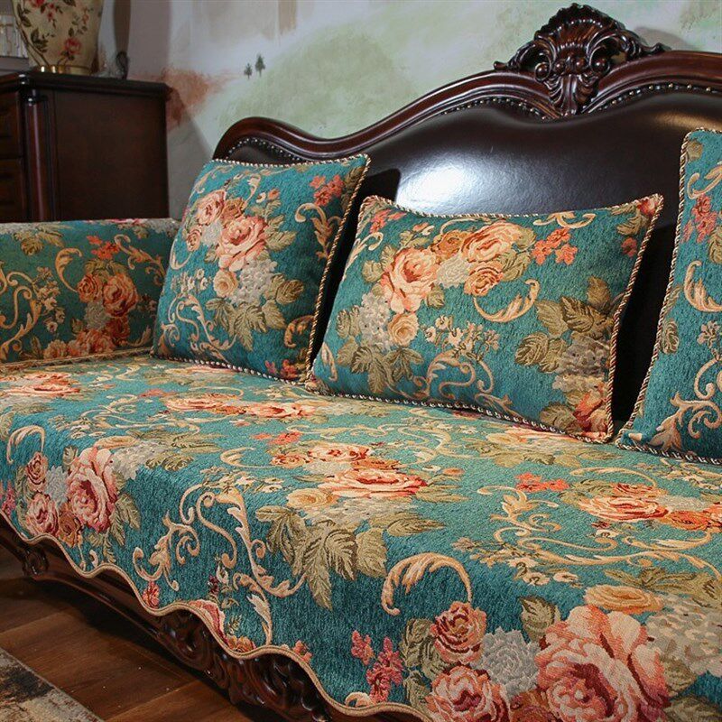 速发欧式沙发垫12复古美式皮沙发垫罩奢盖防滑高级感坐套华布雪尼