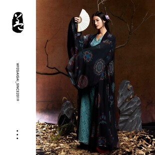 速发W雨Z盖盖【烟Y云台】典古印花宽松宽袖飘逸纱衣中式舞蹈服晚