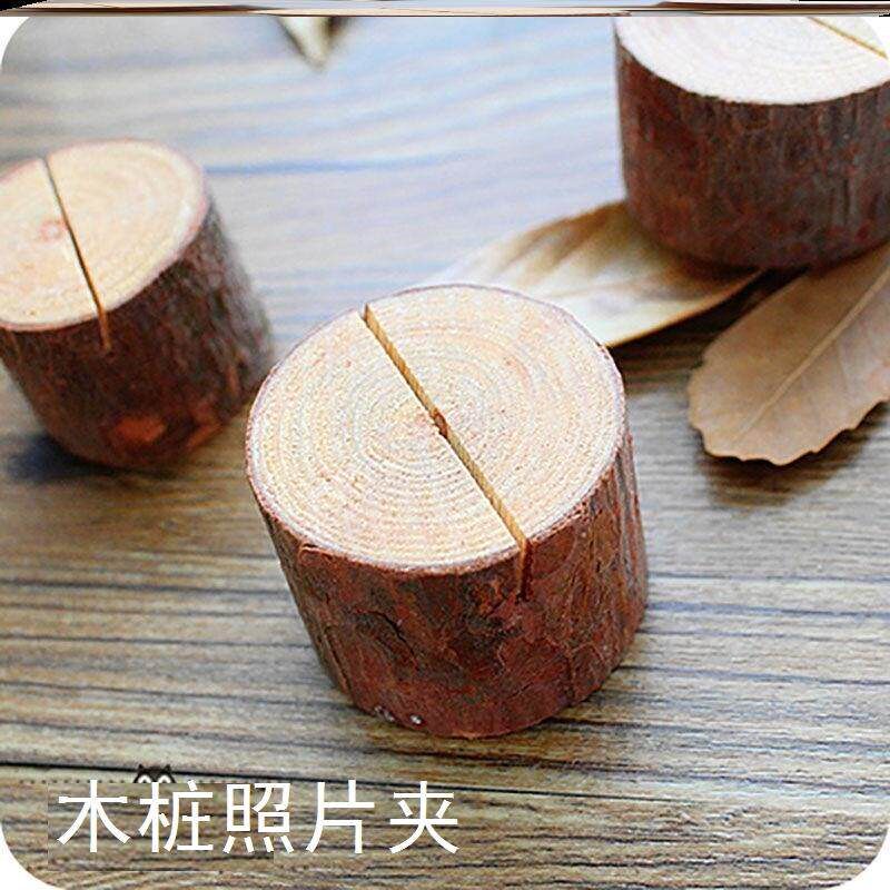 速发办公桌小夹子工艺品展示座木质菜单夹树桩明信片夹结婚木桩照