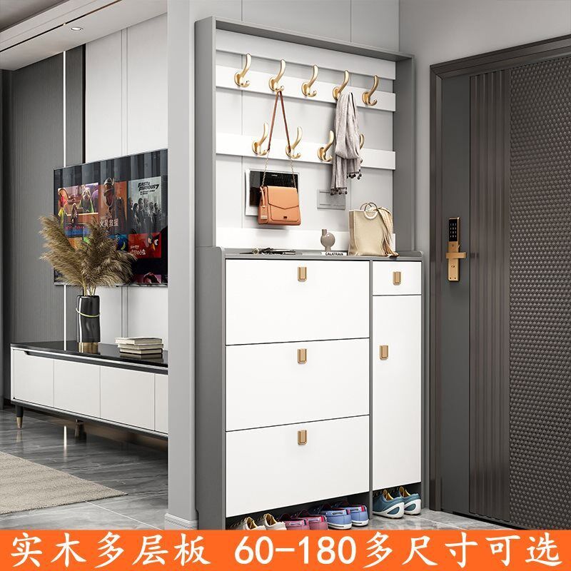 速发实木翻斗鞋柜家用功口多门能间厅柜意式简约带衣架鞋架省空门