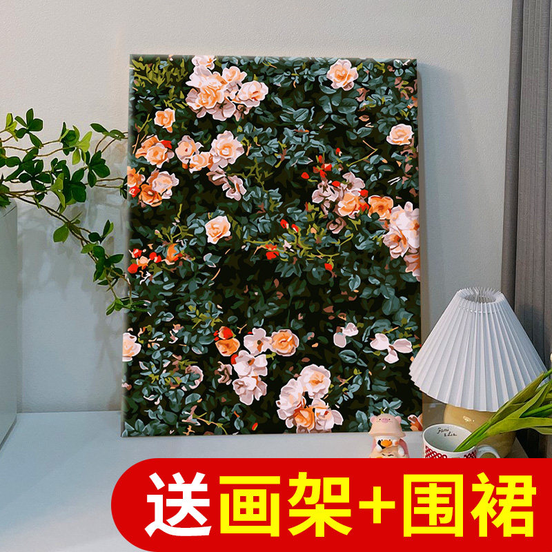 速发数字油画花卉画字填充画上色画填色高难度填充数成人蔷薇花园