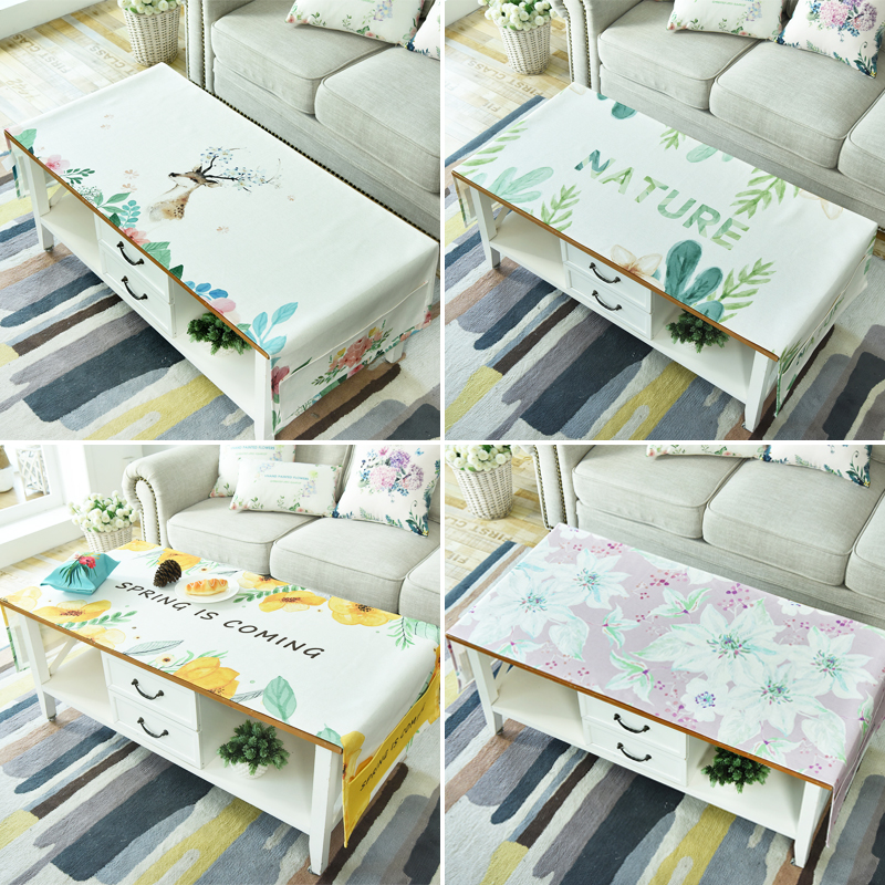 速发美桌田园小清新长桌形茶几桌布布艺布客厅餐式布防水防烫方垫