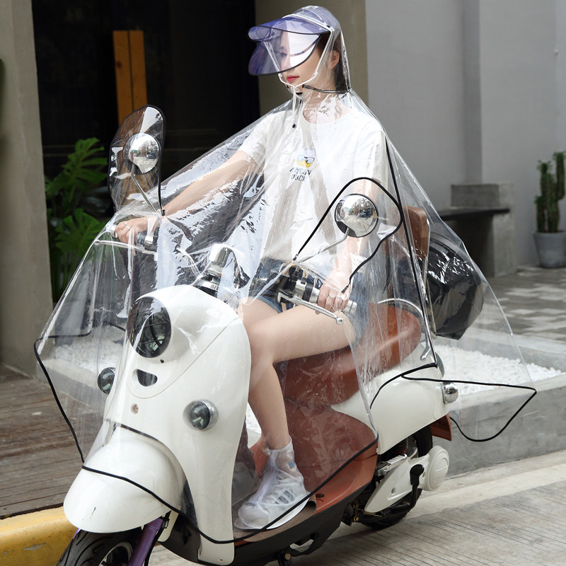 速发时尚全透明雨衣看导帽带宝宝可拆卸双航加电动电瓶车雨披檐大