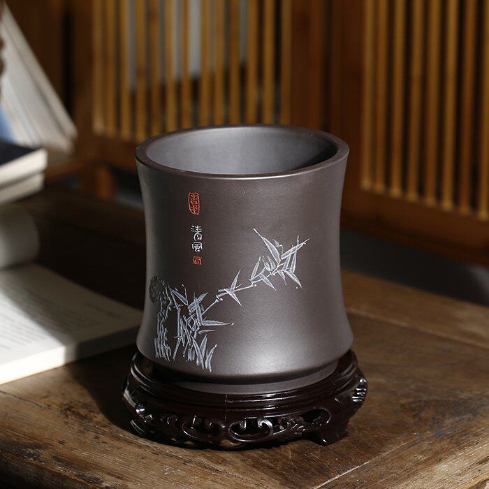 清香阁 李超手工太湖石韵 圆形紫砂花盆室内绿植多肉古典桌面花器