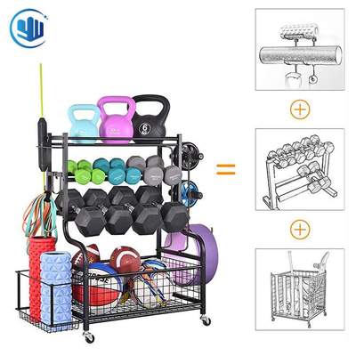 体育用品收纳架瑜伽垫篮球置物哑铃泡沫滚轮运动健身房移动储物架